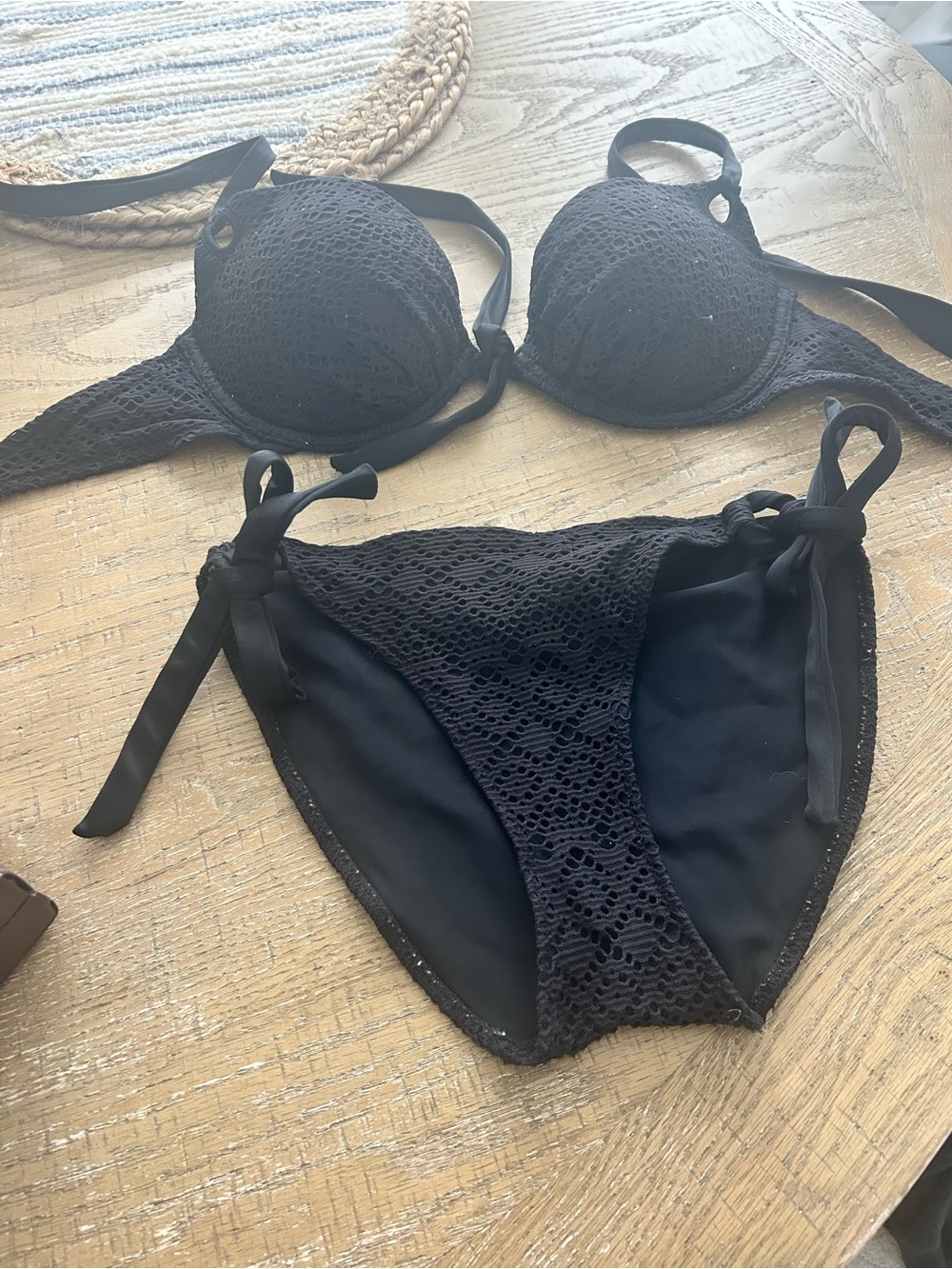 VS Black Crochet Tie-Side Bikini Set